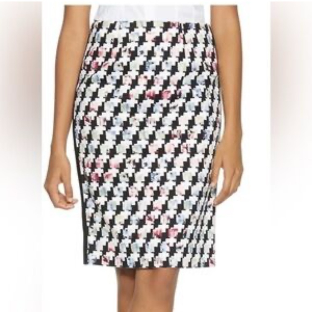 WHBM Houndstooth Watercolor Pencil Skirt Textured Women’s Size 6 Black Stripe